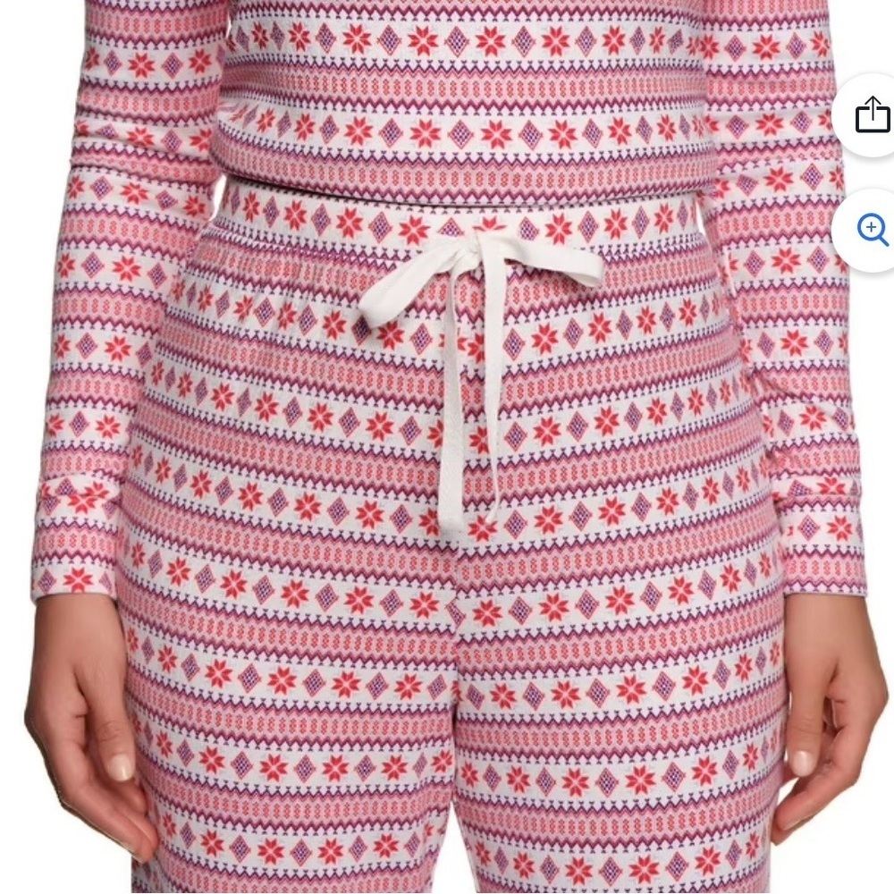 LOFT Women’s Pointelle Knit Henley Pajama Set Cream/Snowflakes, Elastic Waist - Picture 6 of 8